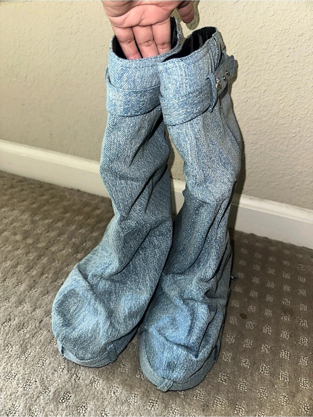 Blue & Black Denim Over-the-Knee Boots Brand New